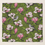 Foulard Magnolia en floraison et oiseau de tireur 2<br><div class="desc">Fleurs de magnolia peintes à la main et de souris</div>