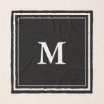 Foulard Modèle simple de monogramme noir et blanc<br><div class="desc">Une écharpe noire a un monogramme blanc au centre. Vous pouvez modifier la lettre pour afficher l'initiale correcte. Deux carrés blancs composent la frontière du foulard.</div>
