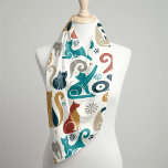 Foulard Motif de chats géométriques Abstrait<br><div class="desc">Chats géométriques dans une palette agréable de turquoise et verge d'or sur un arrière - plan blanc cassé.</div>