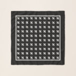 Foulard Motif noir blanc Fleur de Lis<br><div class="desc">Cette écharpe présente un motif classique blanc de fleur de lis,  disposé en diagonale sur un arrière - plan noir. Une fine bordure blanche et une bordure noire plus large encadrent le design.</div>