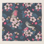 Foulard Oiseaux et fleurs<br><div class="desc">Fleur de pomme peinte à la main et oiseaux.</div>