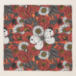 Foulard Papillon blanc et rose<br><div class="desc">Motif vectoriel sans couture avec papillon chou, roses et fleurs marguerites.</div>