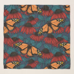 Foulard Papillon monarque sur des fleurs rouges<br><div class="desc">Motif sans couture dessinée à la main avec des confleurs et des papillons monarques.</div>