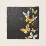 Foulard Papillons blancs et dorés<br><div class="desc">Or,  bijoux et papillons blancs sur arrière - plan noir. Papillon doré.</div>