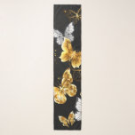 Foulard Papillons blancs et dorés<br><div class="desc">Or,  bijoux et papillons blancs sur arrière - plan noir. Papillon doré.</div>