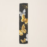 Foulard Papillons blancs et dorés<br><div class="desc">Or,  bijoux et papillons blancs sur arrière - plan noir. Papillon doré.</div>