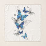 Foulard Papillons volants bleus Morpho<br><div class="desc">Flying Blue Butterflies morpho and white butterflies on a un arrière - plan abstrait léger. Morpho. Design avec morpho de papillons bleus.</div>