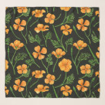 Foulard Pavot de Californie, fleurs d'été, orange wil<br><div class="desc">Photos peintes à la main en orange et vert</div>
