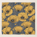 Foulard Pavot jaune sur la marine<br><div class="desc">Motif vectoriel fait de pavots dessinés à la main.</div>