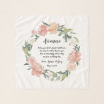 Foulard Poème Fleur Florale du milieu de l'été<br><div class="desc">Offrez à votre fille de fleur ce foulard en mousseline de gardienne qui porte son nom, vos noms et un poème attachant entouré d'une couronne de fleurs de pivoine rose et pêche à l'aquarelle qui correspondent à notre suite de mariages floraux du milieu de l'été. Le poème dit : "Aujourd'hui...</div>