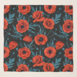 Foulard Poppies, rouge et bleu sur noir<br><div class="desc">Motif sans soudure,  peint à la main avec des marqueurs d'alcool</div>