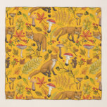 Foulard Renard d'automne sur orange<br><div class="desc">Faune et flore boisées d'automne peintes à la main - renards,  feuilles forestiers,  champignons et baies</div>