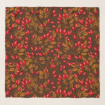 Foulard Rose hips, brown and red<br><div class="desc">Hand-drawn pattern design with dog rose hips</div>