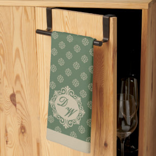 Foulard rozet geometrisch patroon, salie groen theedoek