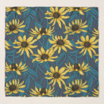 Foulard Rudbekia jaune sur la marine<br><div class="desc">Motif vectoriel peint à la main avec fleurs roudbekia jaunes</div>