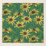 Foulard Rudbekia jaune sur vert foncé<br><div class="desc">Motif vectoriel peint à la main avec fleurs roudbekia jaunes</div>