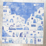 Foulard Santorin Grèce Aquarelle Bleu Blanc<br><div class="desc">Une aquarelle moderne bleu et blanc d'Oia sur l'étonnante île grecque de Santorin. Art original de Nic Squirrell.</div>