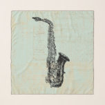Foulard Saxophone Vintage Mint Green Music Art<br><div class="desc">Illustration saxophone de l'art antique à l'ancienne avec un arrière - plan classique de style papier de musique verte à la menthe.  Fait un grand cadeau pour quiconque aime la musique.</div>