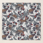 Foulard Souris et mûres sur blanc<br><div class="desc">souris dessinées à la main et branches de mûre,  motif vectoriel transparent</div>