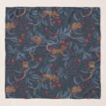 Foulard Souris et mûres sur la marine<br><div class="desc">souris dessinées à la main et branches de mûre,  motif vectoriel transparent</div>