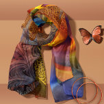 Foulard Spirales de bronze avec Abstrait bleu<br><div class="desc">Cet art dramatique a de riches teintes de bronze,  de jaune et de bleu. Une spirale est combinée à un effet de dentelle pour l'intérêt visuel. Cet art a été imaginé en IA.</div>