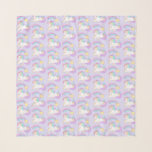 Foulard Unicorne dormant mignon avec étoile de tir colorée<br><div class="desc">Foulard à chiffon avec un motif extensible composé d'une illustration d'une licorne mignonne et kawaii dormant paisiblement avec une crinière et une queue frisées. Une étoile de tir en arc-en-ciel colorée au-dessus de sa tête. Placé sur un arrière - plan pastel violet. Design imaginaire adorable.</div>