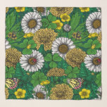 Foulard Vert printemps<br><div class="desc">Fleurs et plantes sauvages dessinés à la main, prairie printanière</div>