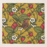 Foulard Wens et fraises sur mustrard<br><div class="desc">Design motif peint à la main avec fraises et lances</div>