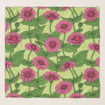 Foulard Zinnias rose sur vert clair<br><div class="desc">Motif vectoriel de fleurs de zinnia peintes à la main</div>