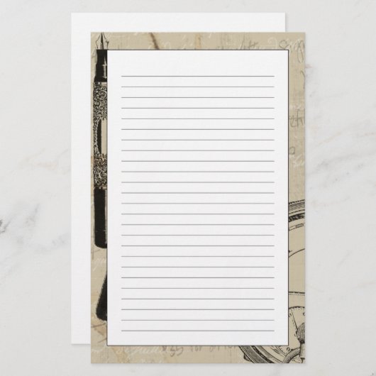 Fountain Pens and Watchface with Notes Briefpapier (Voorkant / Achterkant)