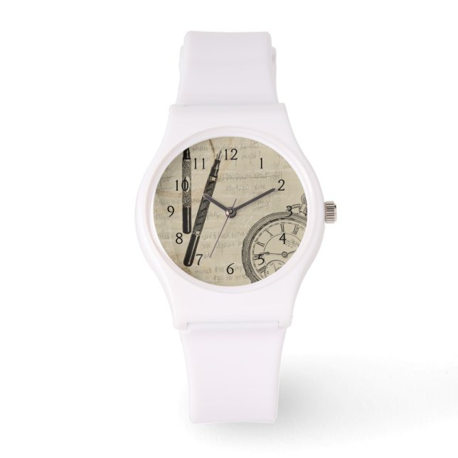 Fountain Pens and Watchface with Notes Horloge (Voorkant)