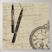 Fountain Pens and Watchface with Notes Poster (Voorkant)