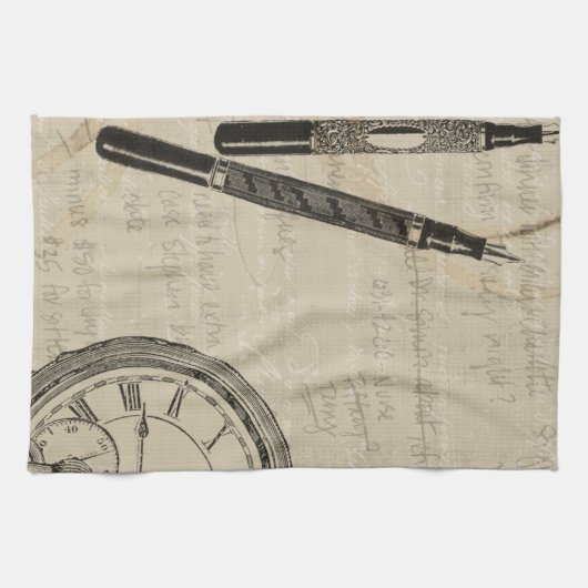 Fountain Pens and Watchface with Notes Theedoek (Horizontaal)