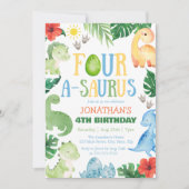 Four A-Saurus Dino 4th Birthday Kaart (Voorkant)