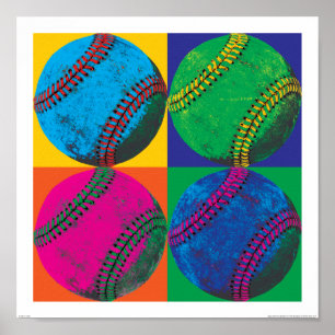 Four Basebals in Different Colors Poster