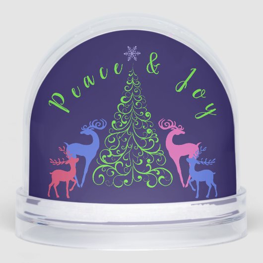 Four Deer & a Christmas Tree Peace & Joy Sneeuwbol (Voorkant)