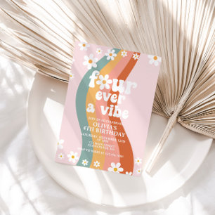 Four Ever a Vibe madeliefje regenboog 4de verjaard Kaart