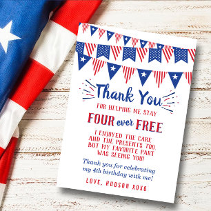 Four Ever Free! 4 juli 4e verjaardagsfeestje Bedankkaart