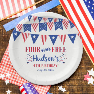 Four Ever Free! 4 juli 4e verjaardagsfeestje Papieren Bordje
