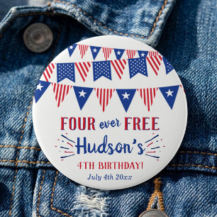 Four Ever Free! 4 juli 4e verjaardagsfeestje Ronde Button 3,2 Cm