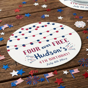 Four Ever Free! 4 juli 4e verjaardagsfeestje Ronde Kartonnen Onderzetter