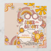 Four Ever Groovy 70s Flower Power Rainbow Verjaard Kaart (Voorkant / Achterkant)