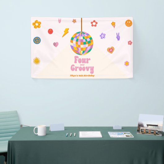 Four Ever Groovy Disco Ball 4e verjaardagsfeestje Spandoek (Beurs)