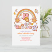 Four Ever Groovy Retro 4th Birthday Invitation Kaart (Staand voorkant)
