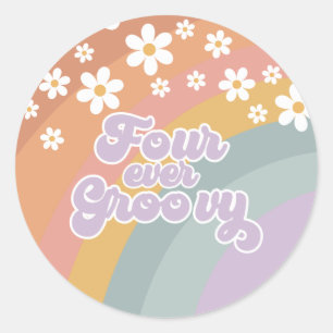 Four Ever Groovy Retro Rainbow Ronde Sticker