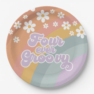 Four Ever Groovy Retro Regenboog Papieren Bordje