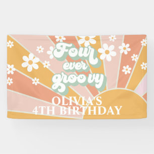 Four Ever Groovy Retro Sunshine Daisy Verjaardag Spandoek