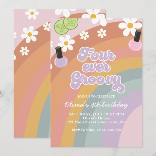 Four Ever Groovy Spa Regenboog 4e Verjaardag Kaart (Voorkant / Achterkant)