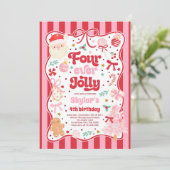 Four Ever Jolly Christmas Bow 4th Birthday Kaart (Staand voorkant)