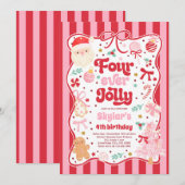 Four Ever Jolly Christmas Bow 4th Birthday Kaart (Voorkant / Achterkant)